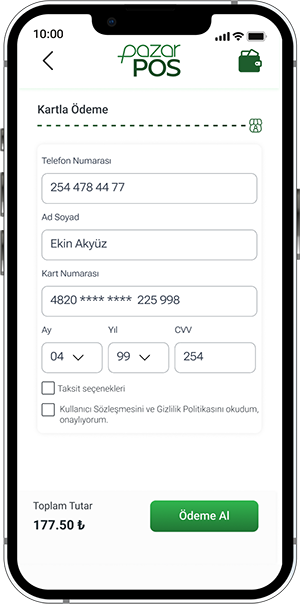Kart numarası ile ödeme al